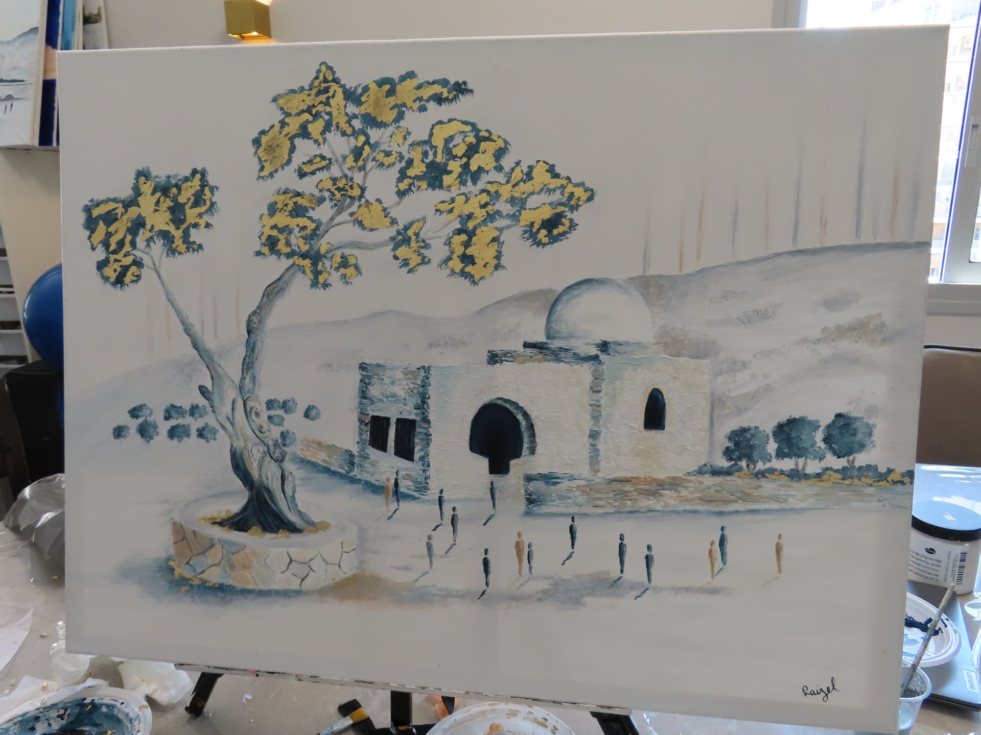 Student painting of Kever Rochel in blue and gold
