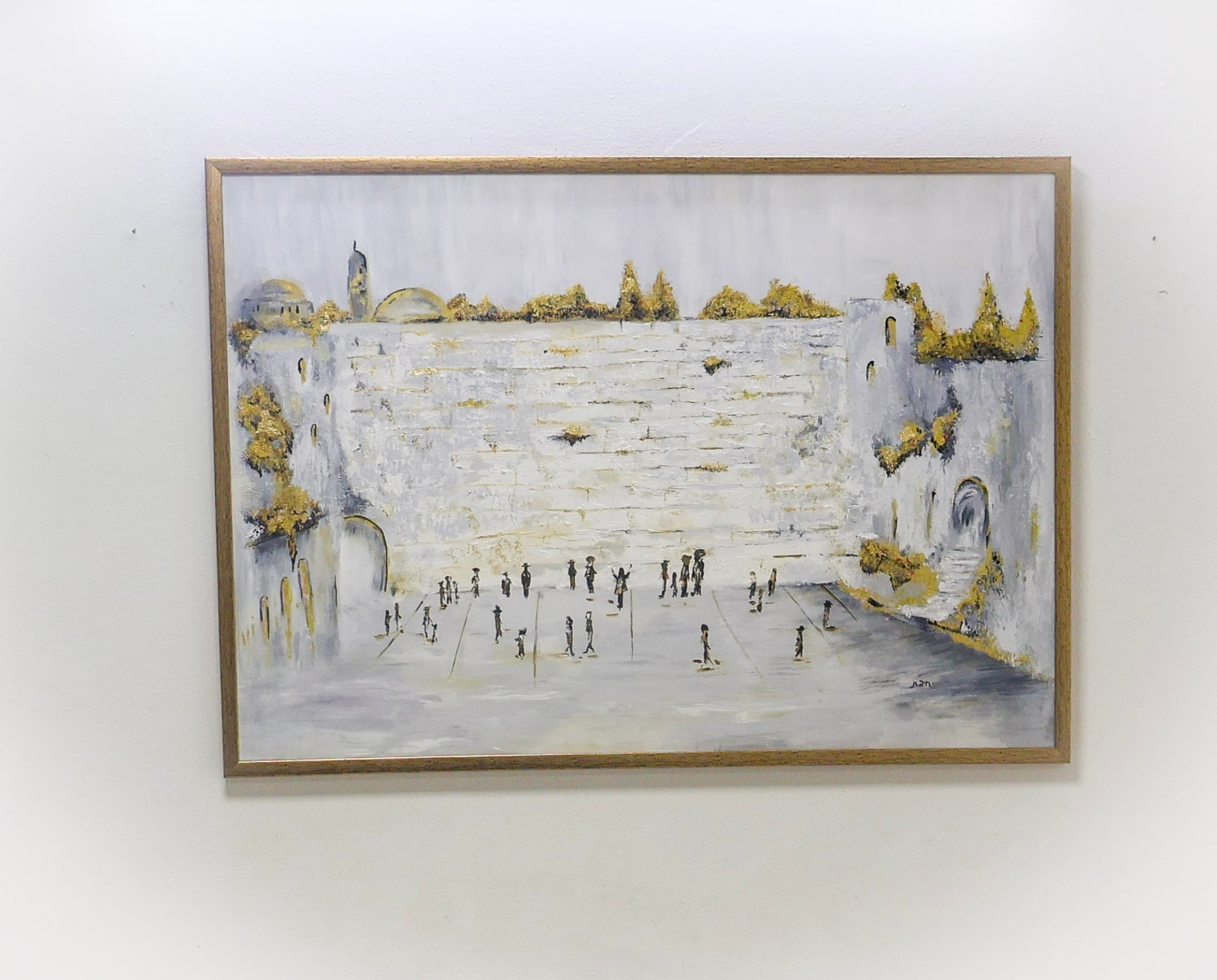 Framed student painting of the Kotel